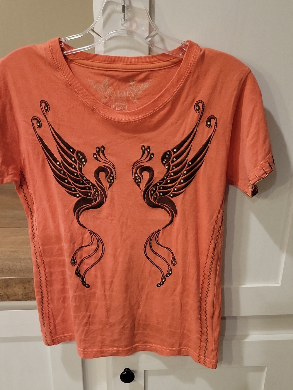 Women's Coral Short-Sleeve Embellished Tee